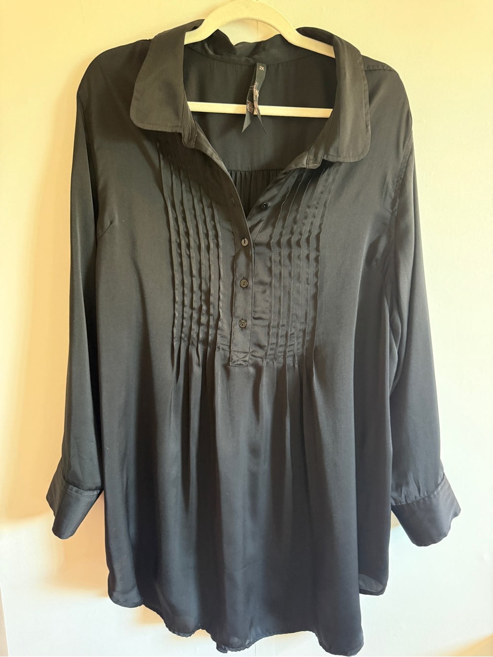 McCarthy Black Pintuck Tunic Blouse | Women’s 2X | Long Sleeve Top Seven Colab